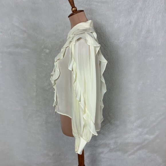 Me + Em Me+Em Pale Yellow Long Sleeve Silk Ruffle Crop Blouse US 8 - Picture 3 of 7